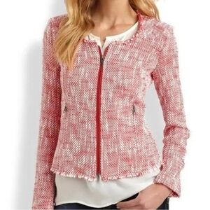 JOIE NWT Collis Tweed Fitted Zippered Blazer Jacket, Red / White - Size L